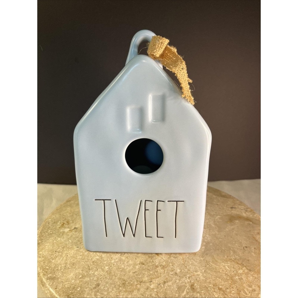 Rae Dunn Blue Ceramic 9" TWEET Birdhouse by Magenta Excellent Condition